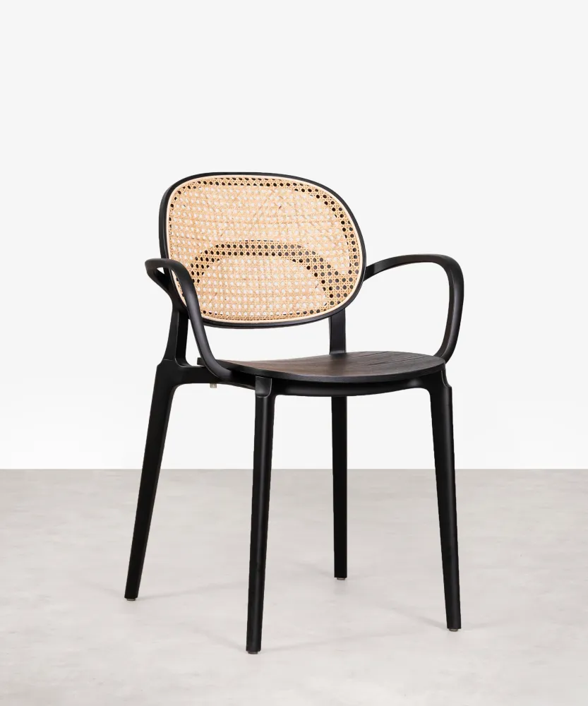 Sedia da pranzo polipropilene, legno e rattan con braccioli Calista Arms