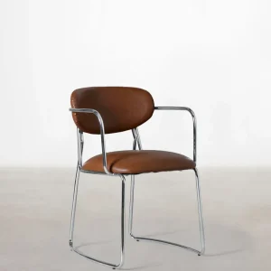 Sedia da pranzo similpelle e metallo con braccioli Moritz