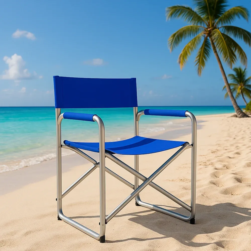 Sedia Regista Pieghevole Alluminio e Tessuto Textilene Spiaggia Campeggio Blu