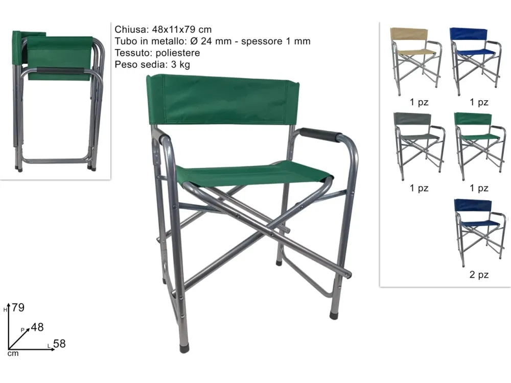Sedia regista poliestere tubo metallo d.24mm 5 colori assortiti