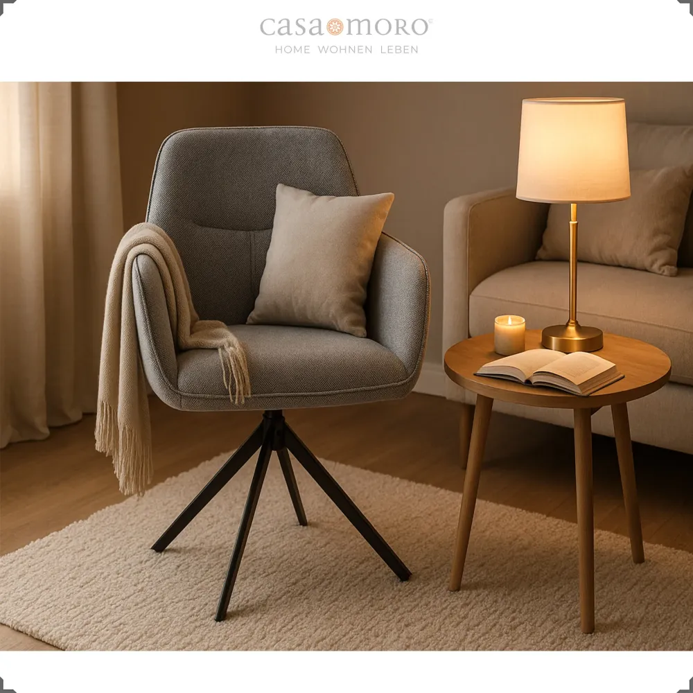 Sedia da sala da pranzo con braccioli – girevole 360° colore grigio