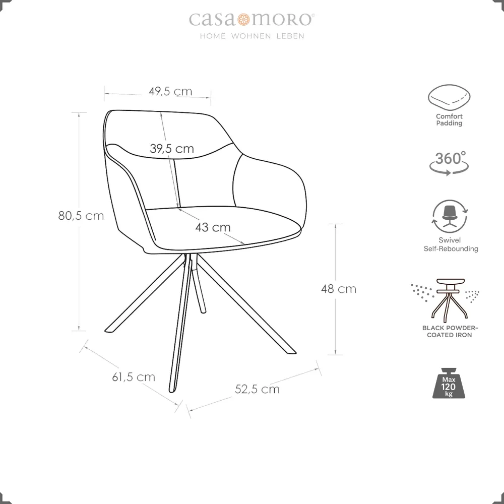 Sedia da sala da pranzo con braccioli – girevole 360° colore grigio