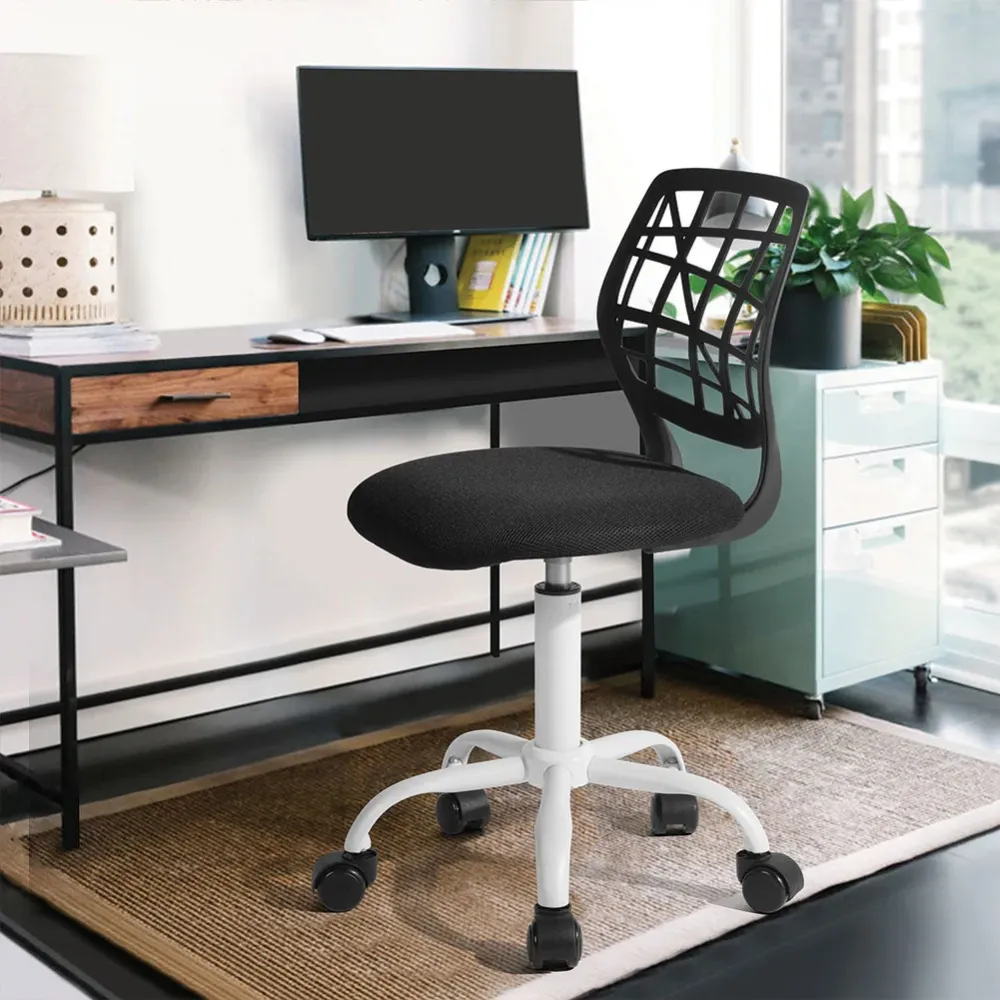 Sedia da Scrivania Cameretta Altezza Regolabile Ergonomica Base Bianca Nero
