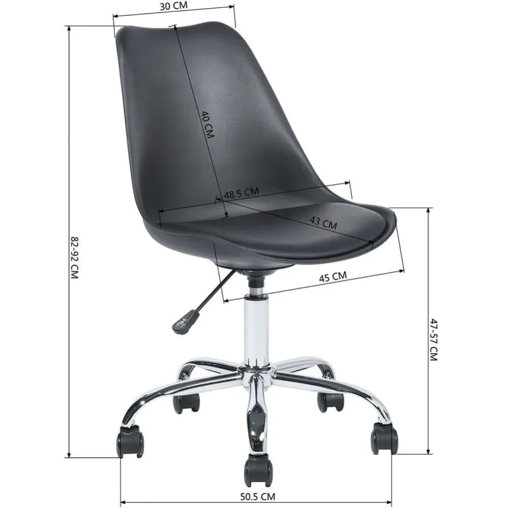 Sedia da Scrivania Ergonomica con Ruote Polipropilene Ufficio e Cameretta Black