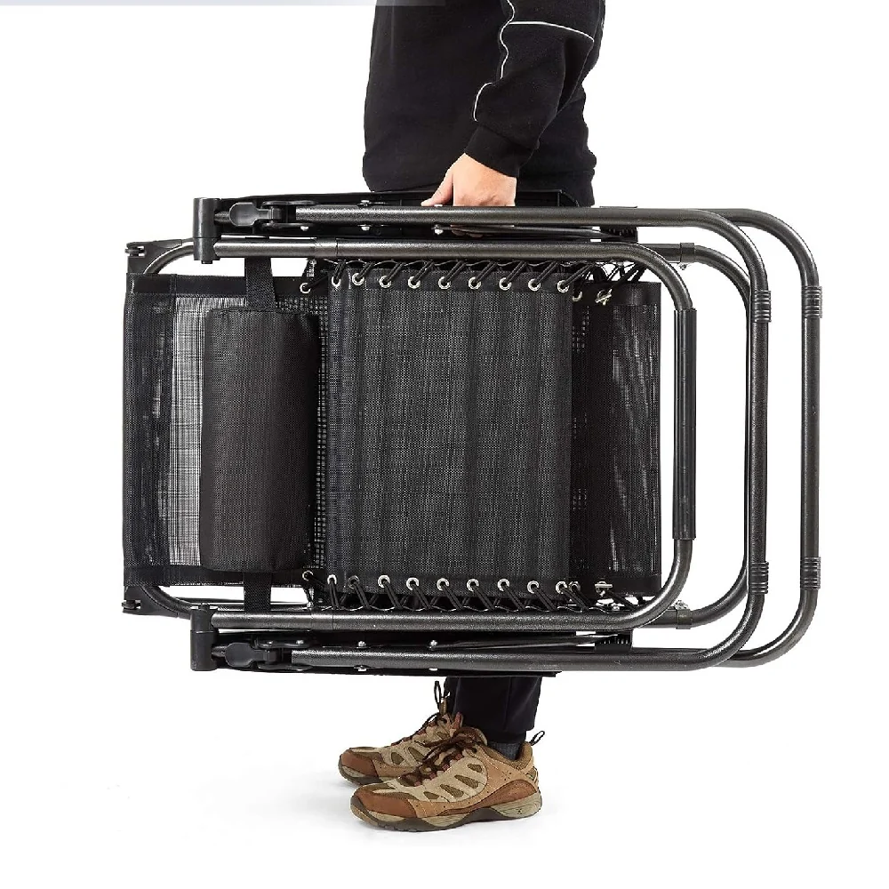 Sedia Sdraio con Parasole Nera Reclinabile con Poggiatesta Design Ergonomico