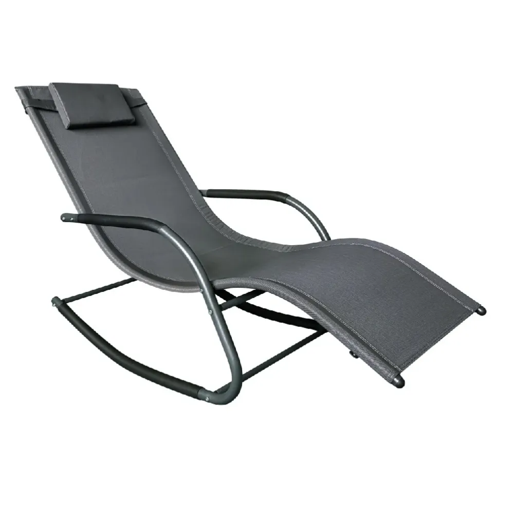 Sedia Sdraio Dondolo per Esterni con Cuscino Imbottito Design Ergonomico Grigio