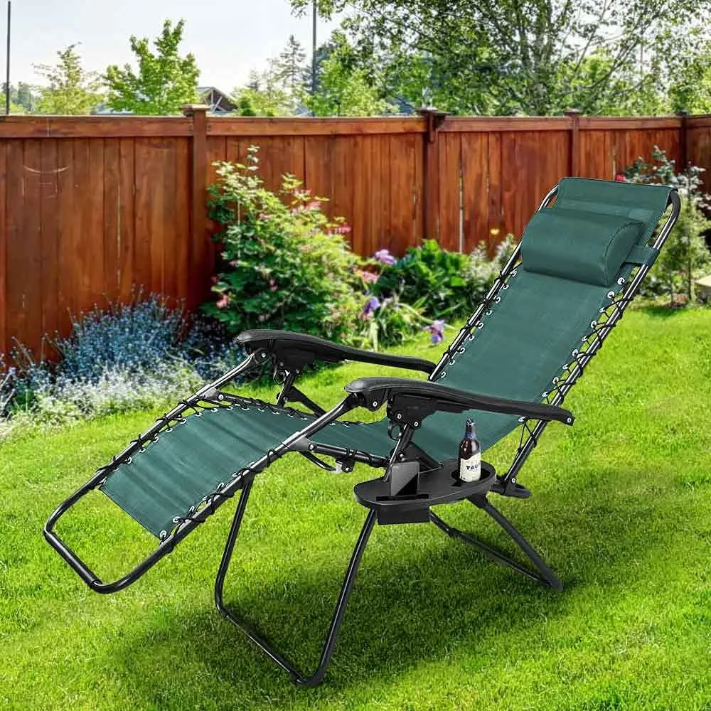 Sedia Sdraio da Giardino Gravita Zero Pieghevole con Vassoio Acciaio e Tessuto Oxford Verde