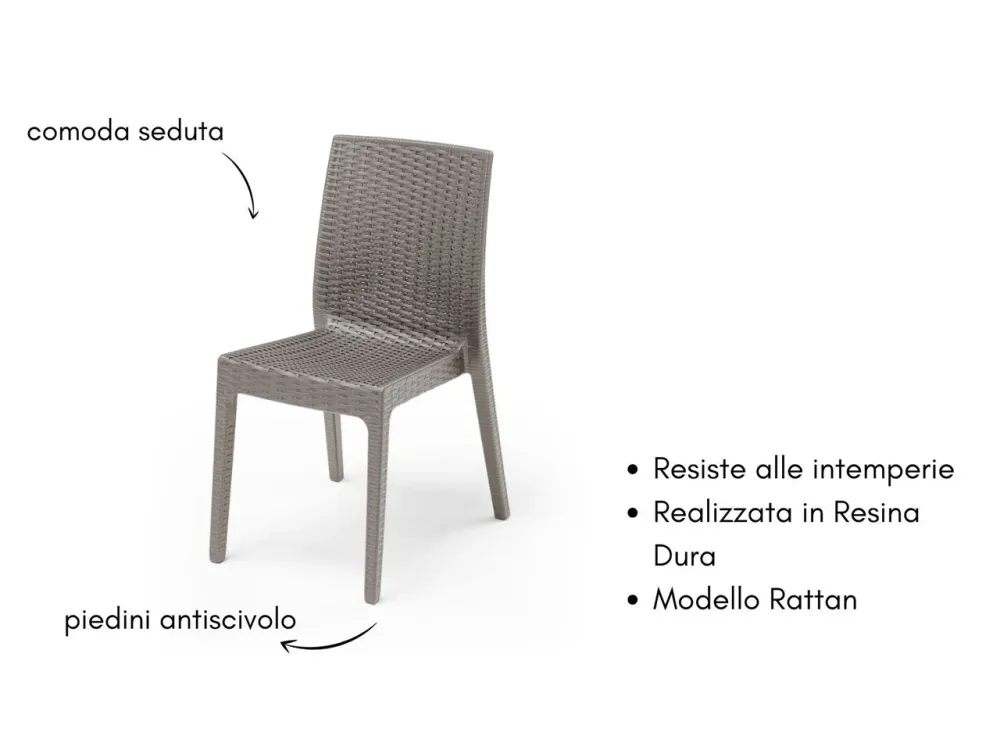 Sedia selene simil rattan set da 2 pezzi colore tortora