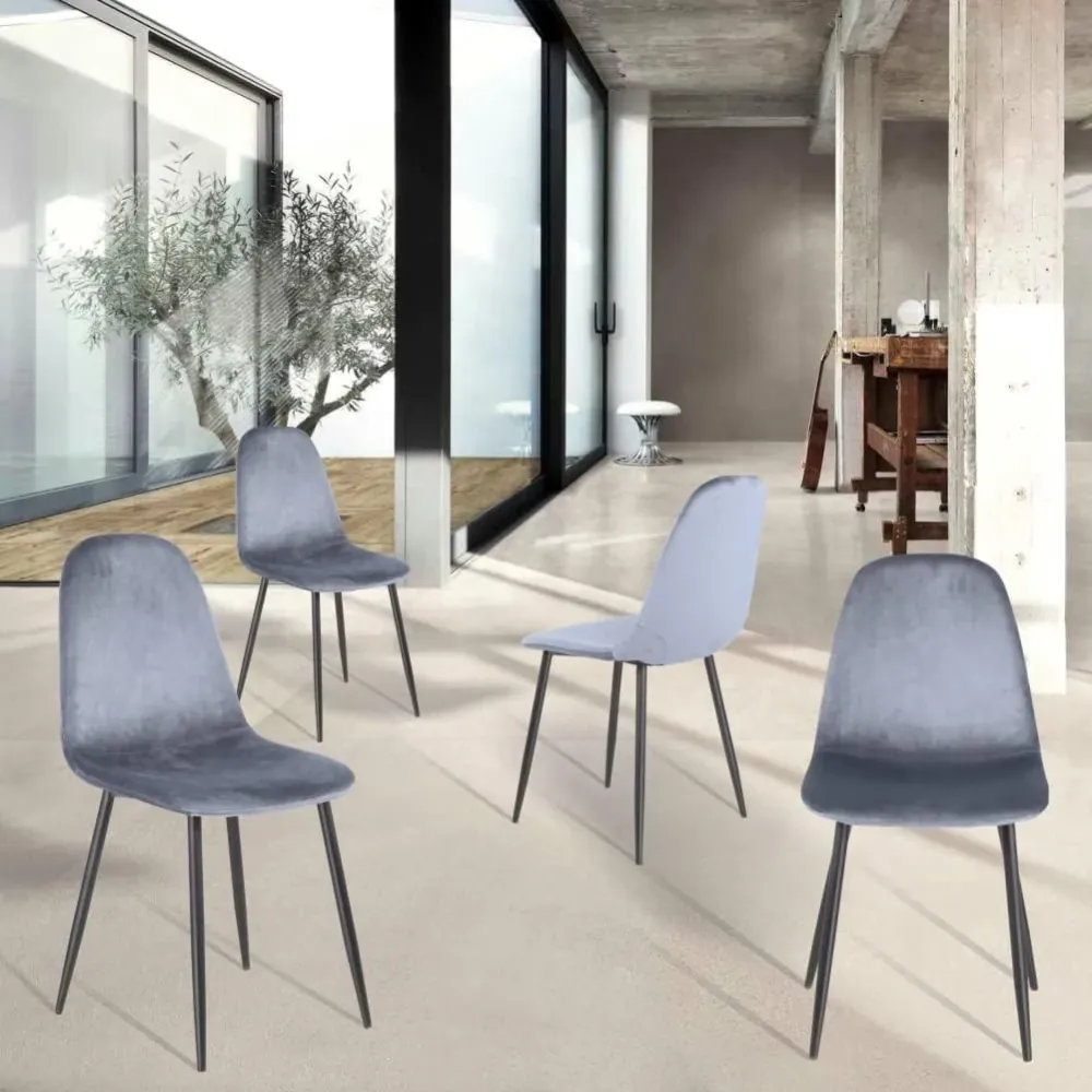 Sedia set 4pz da Cucina Grigio Polvere Velluto Elegante Moderno 43x53H 47.5cm