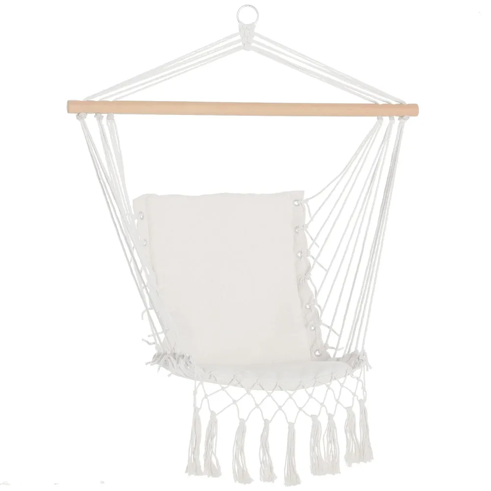Sedia Sospesa Dondolo 90x50 cm da Interno ed Esterno Tessuto con Nappe Crema