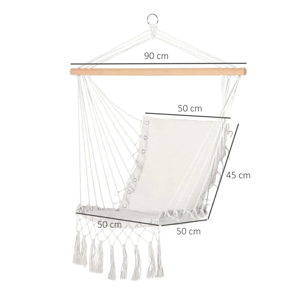 Sedia Sospesa Dondolo 90x50 cm da Interno ed Esterno Tessuto con Nappe Crema