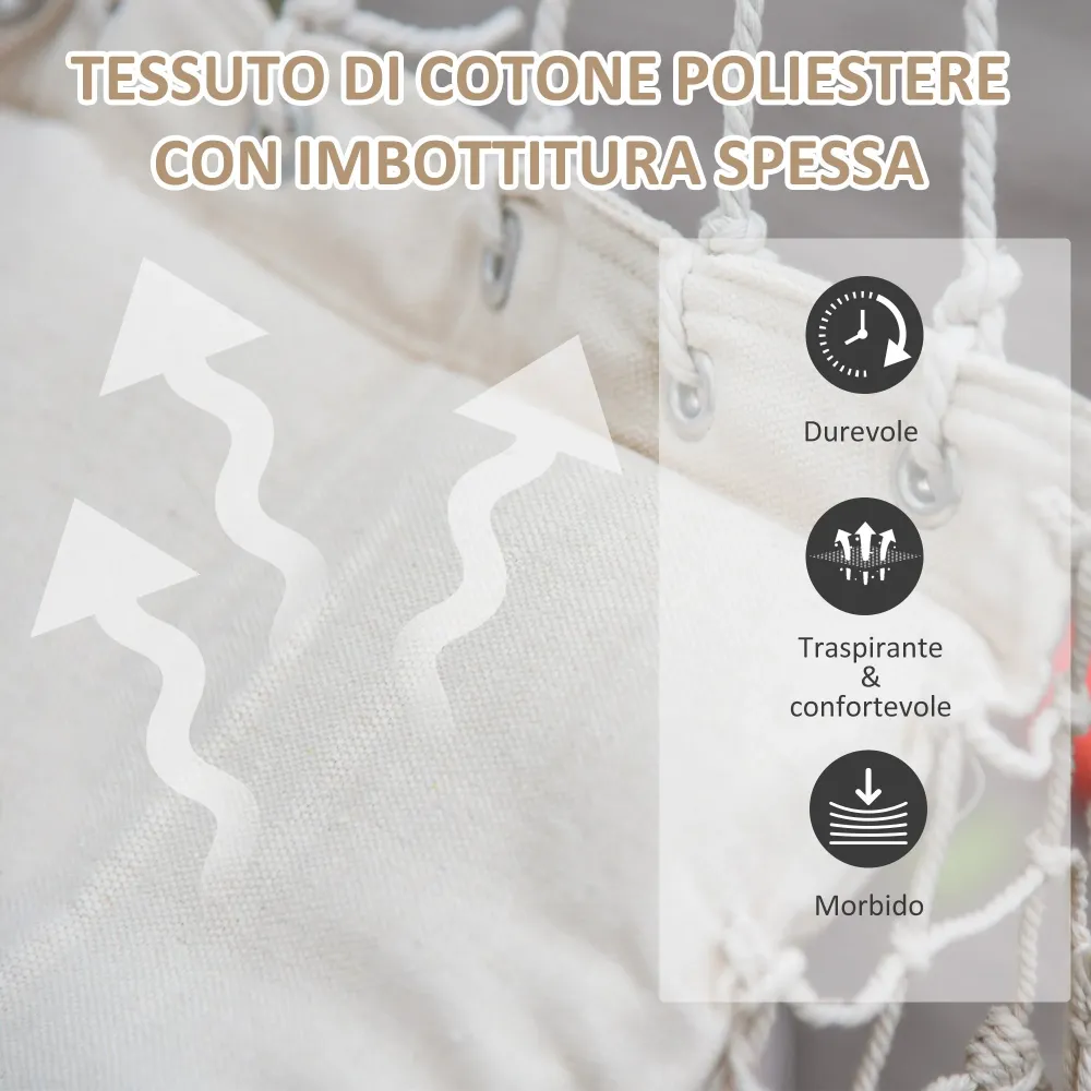 Sedia Sospesa Dondolo 90x50 cm da Interno ed Esterno Tessuto con Nappe Crema
