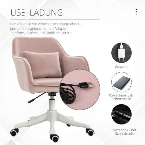 Sedia da ufficio con funzione di vibrazione, funzione di massaggio USB, cuscino lombare regolabile altezza, rosa