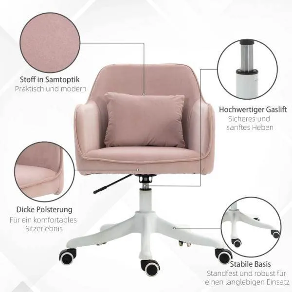 Sedia da ufficio con funzione di vibrazione, funzione di massaggio USB, cuscino lombare regolabile altezza, rosa