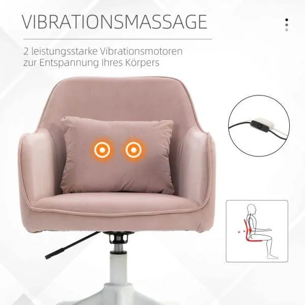 Sedia da ufficio con funzione di vibrazione, funzione di massaggio USB, cuscino lombare regolabile altezza, rosa