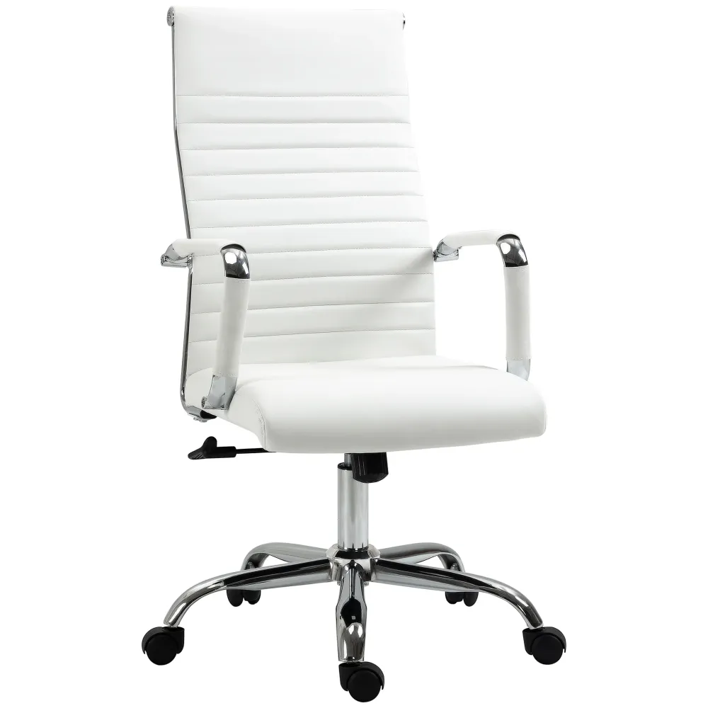 Sedia da Ufficio Ergonomica Funzione Dondolo 54x62x104-114 cm Finta Pelle Bianco