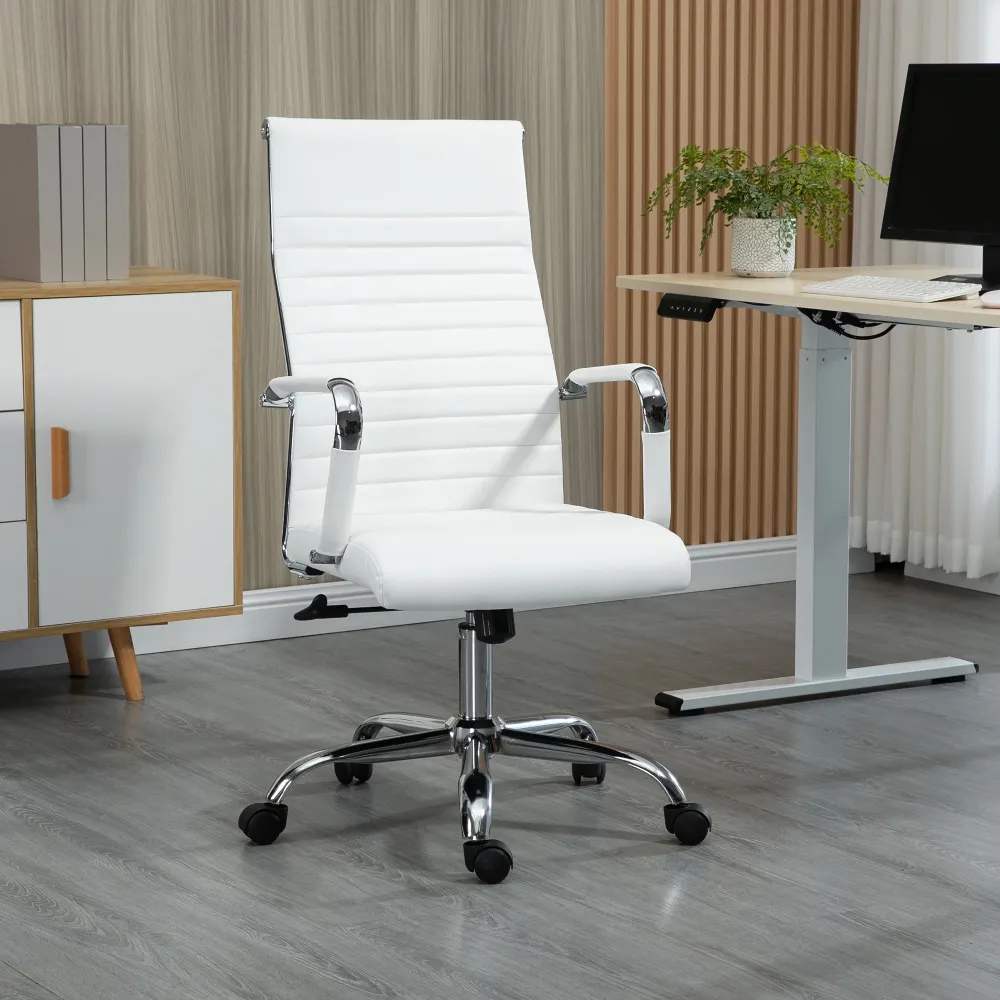 Sedia da Ufficio Ergonomica Funzione Dondolo 54x62x104-114 cm Finta Pelle Bianco