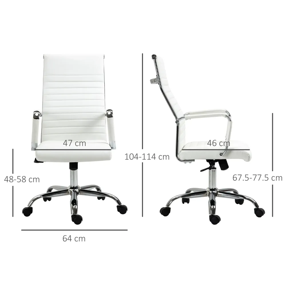 Sedia da Ufficio Ergonomica Funzione Dondolo 54x62x104-114 cm Finta Pelle Bianco