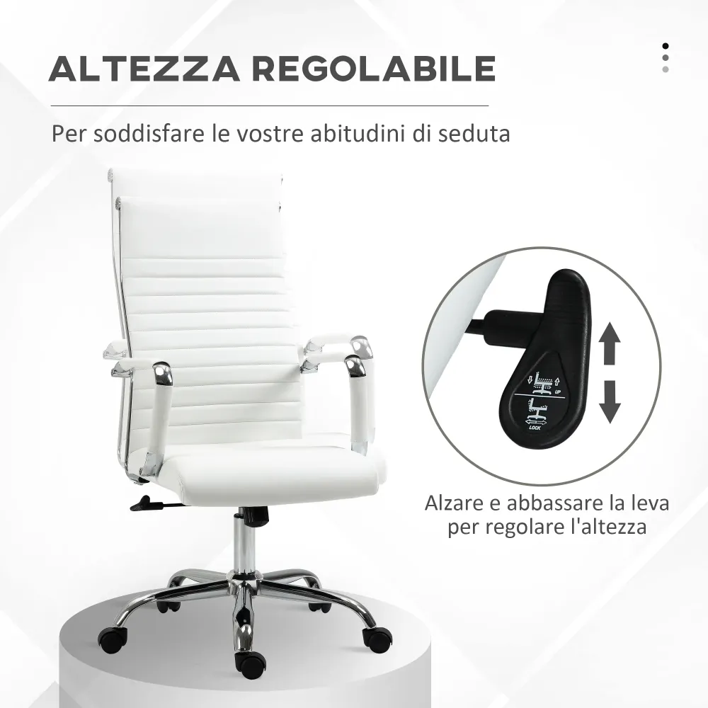 Sedia da Ufficio Ergonomica Funzione Dondolo 54x62x104-114 cm Finta Pelle Bianco