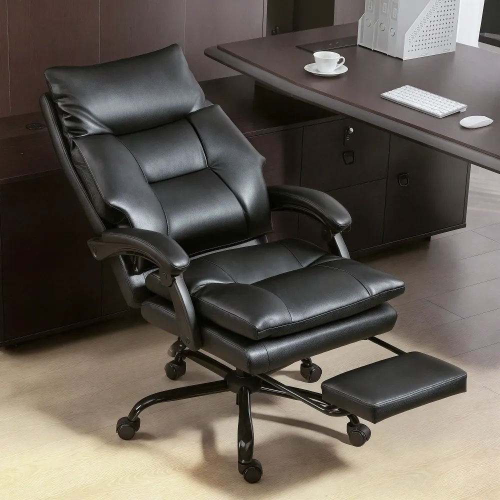 Sedia da Ufficio Ergonomica, Poltrona Direzionale con Sedile Largo e Poggiapiedi