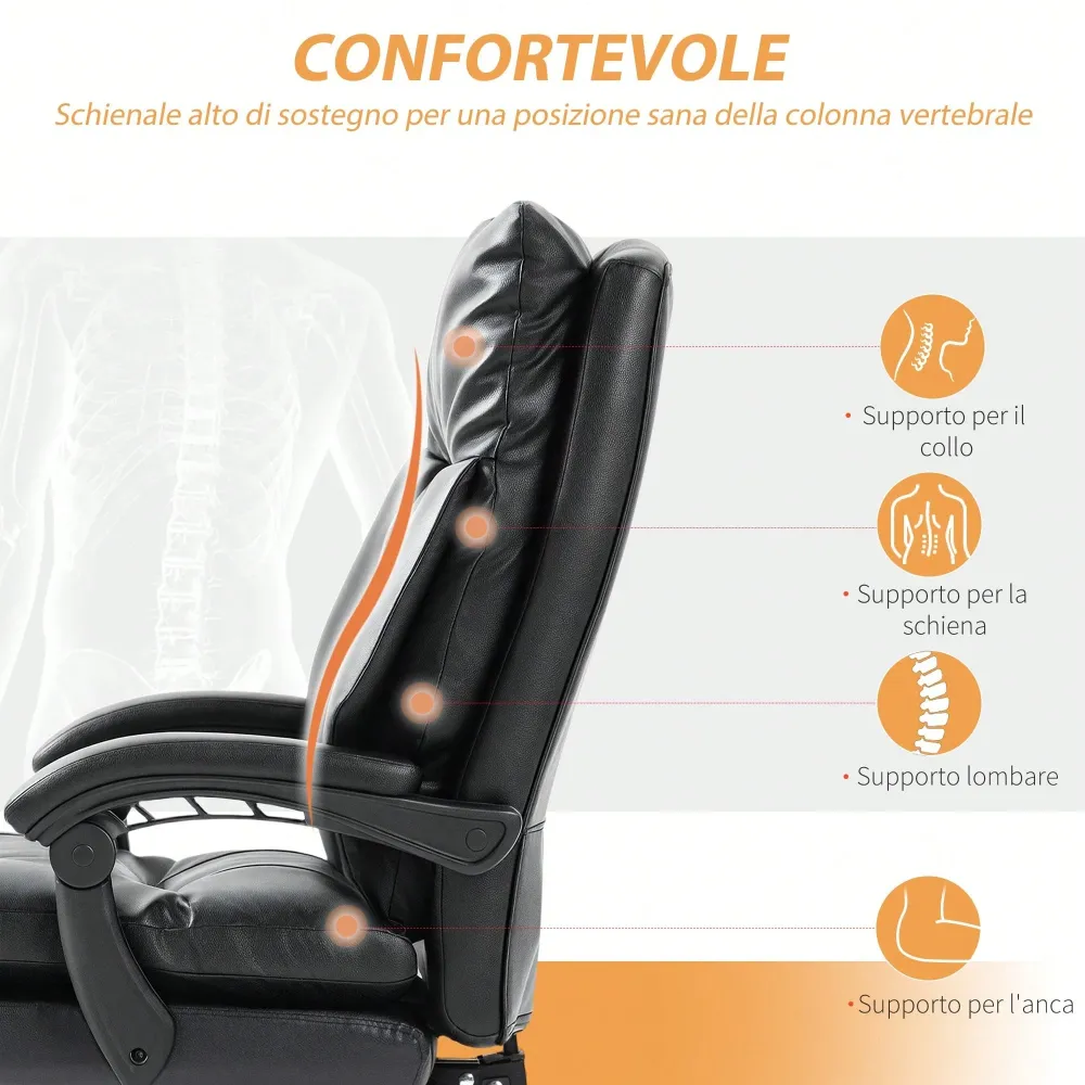 Sedia da Ufficio Ergonomica, Poltrona Direzionale con Sedile Largo e Poggiapiedi