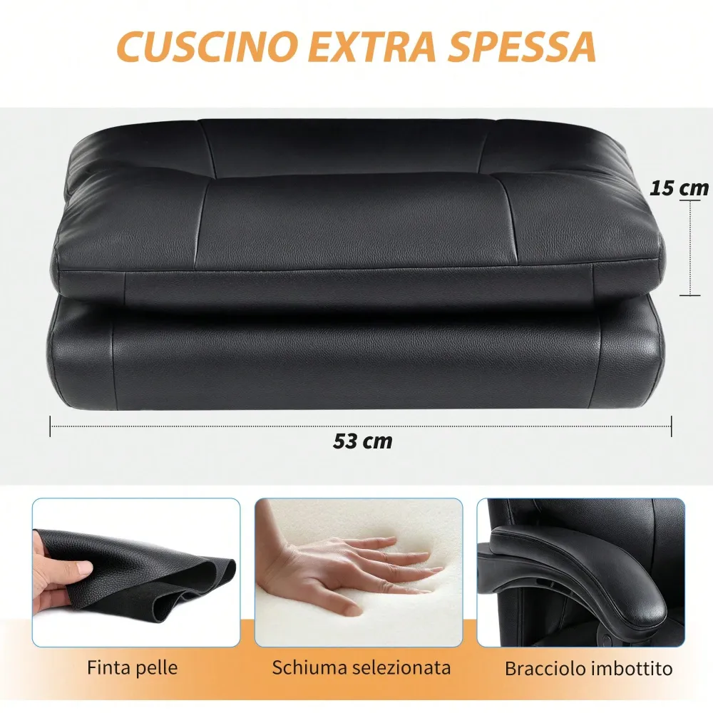 Sedia da Ufficio Ergonomica, Poltrona Direzionale con Sedile Largo e Poggiapiedi