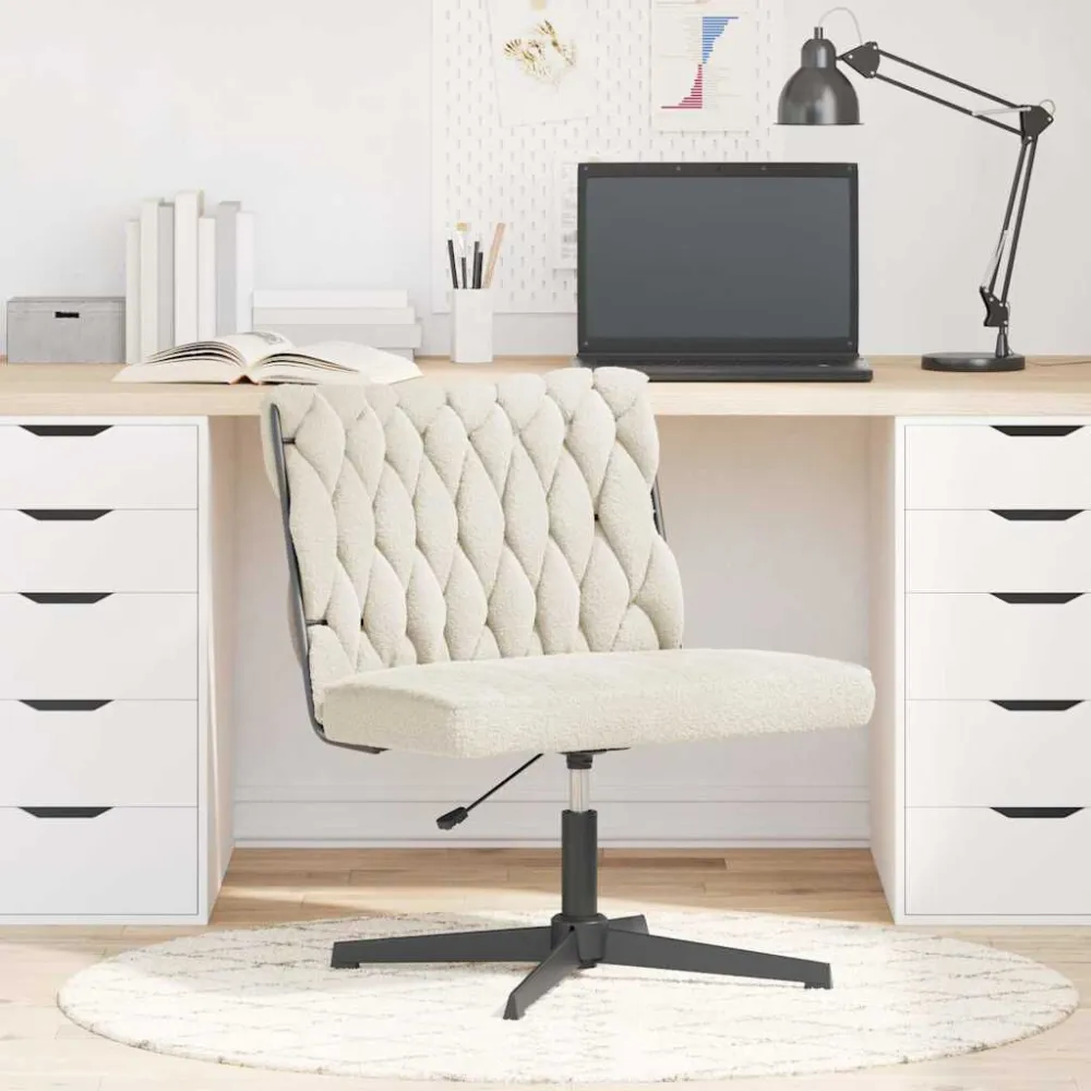 Sedia da Ufficio Girevole Tessuto Riccio Crema Effetto Lana