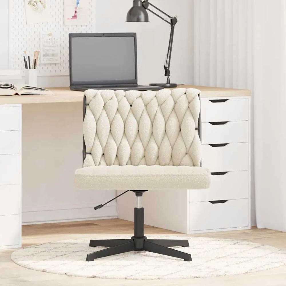 Sedia da Ufficio Girevole Tessuto Riccio Crema Effetto Lana