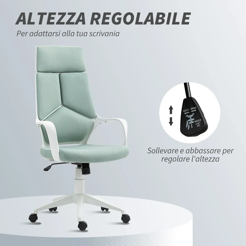 Sedia da Ufficio Operativa 63x63x117-127 cm Seduta Girevole e Dondolo Tessuto Rete Verde