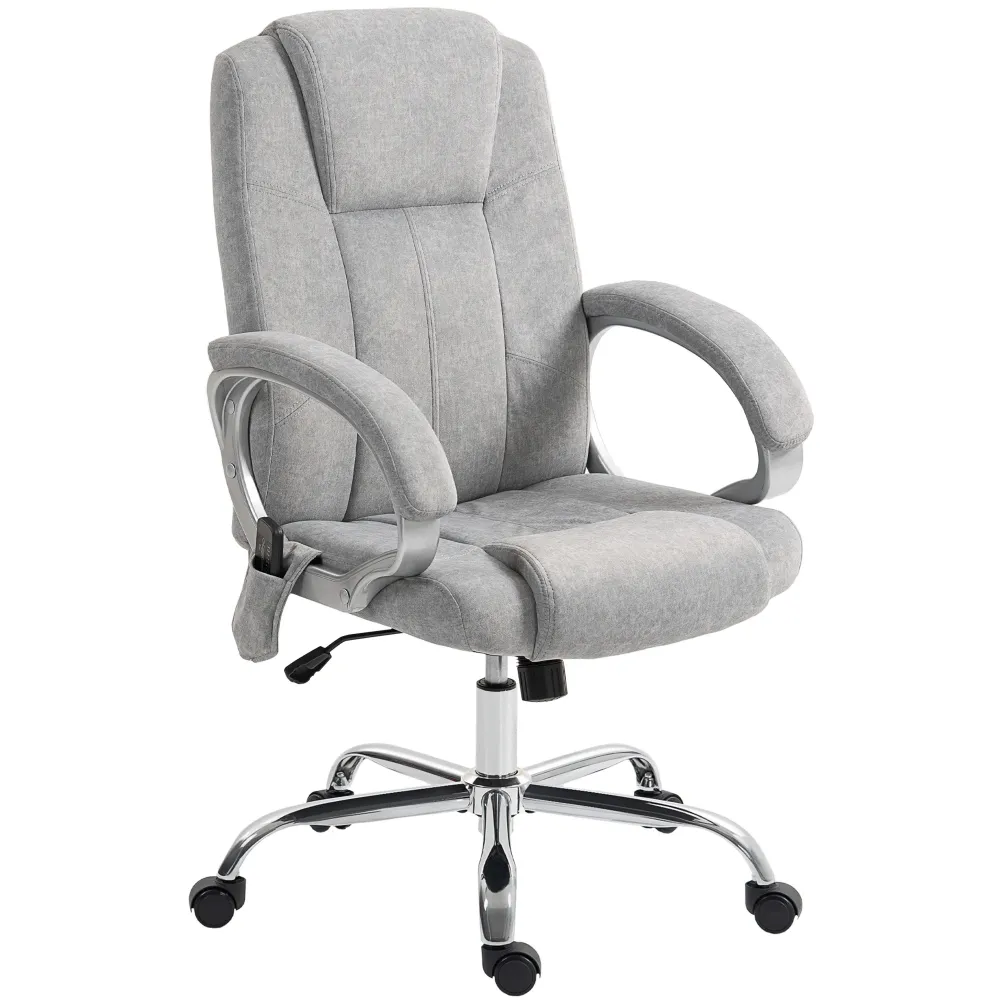 Sedia da Ufficio Operativa Massaggiante 4 Punti con Riscaldamento 65x70x111-119 cm Tessuto Vellutato Grigio