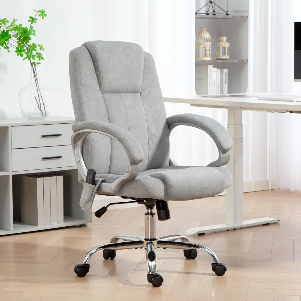 Sedia da Ufficio Operativa Massaggiante 4 Punti con Riscaldamento 65x70x111-119 cm Tessuto Vellutato Grigio
