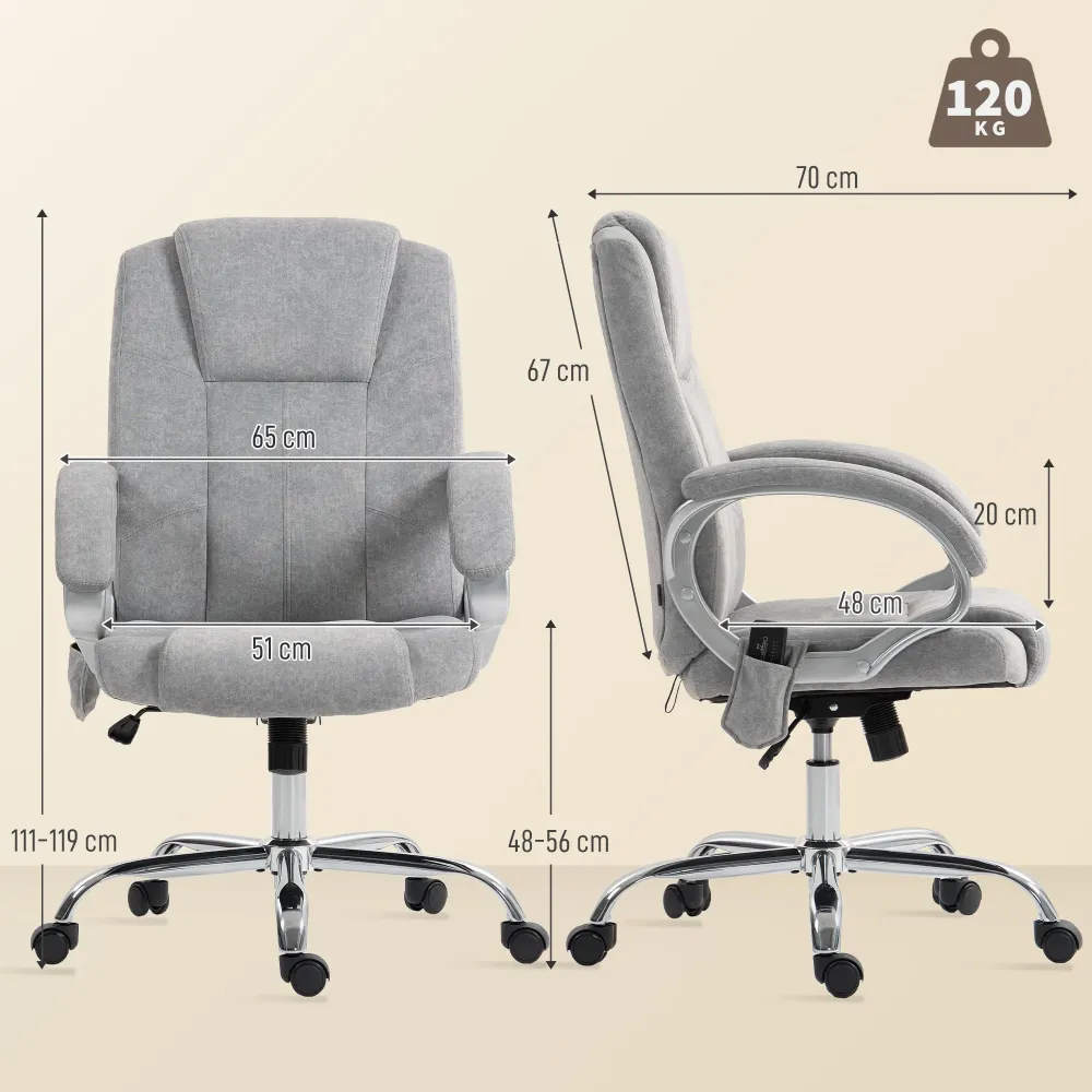 Sedia da Ufficio Operativa Massaggiante 4 Punti con Riscaldamento 65x70x111-119 cm Tessuto Vellutato Grigio