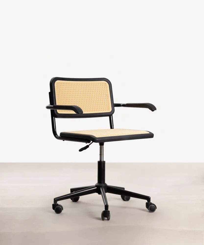 Sedia da ufficio plastica e rattan Candela Arms