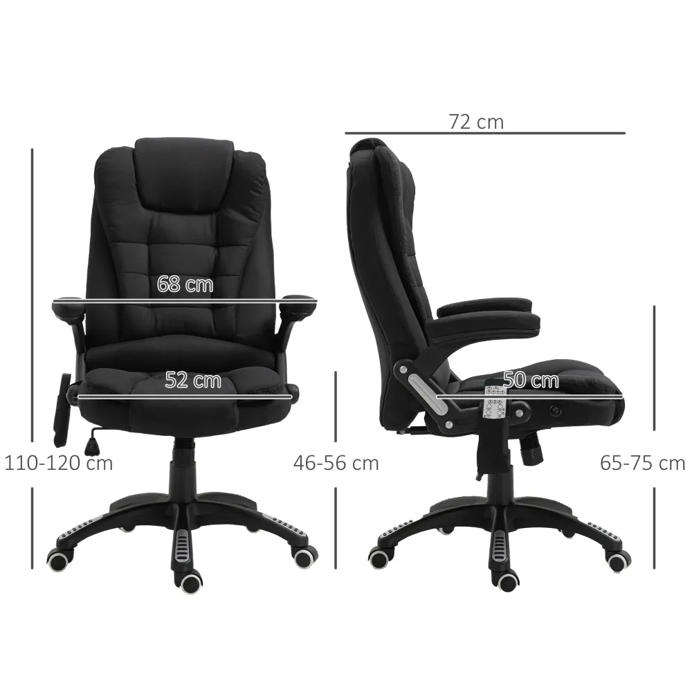 Sedia da ufficio poltrona massaggiante funzione calore regolabile altezza ergonomica nera, 68x72x110-120 cm