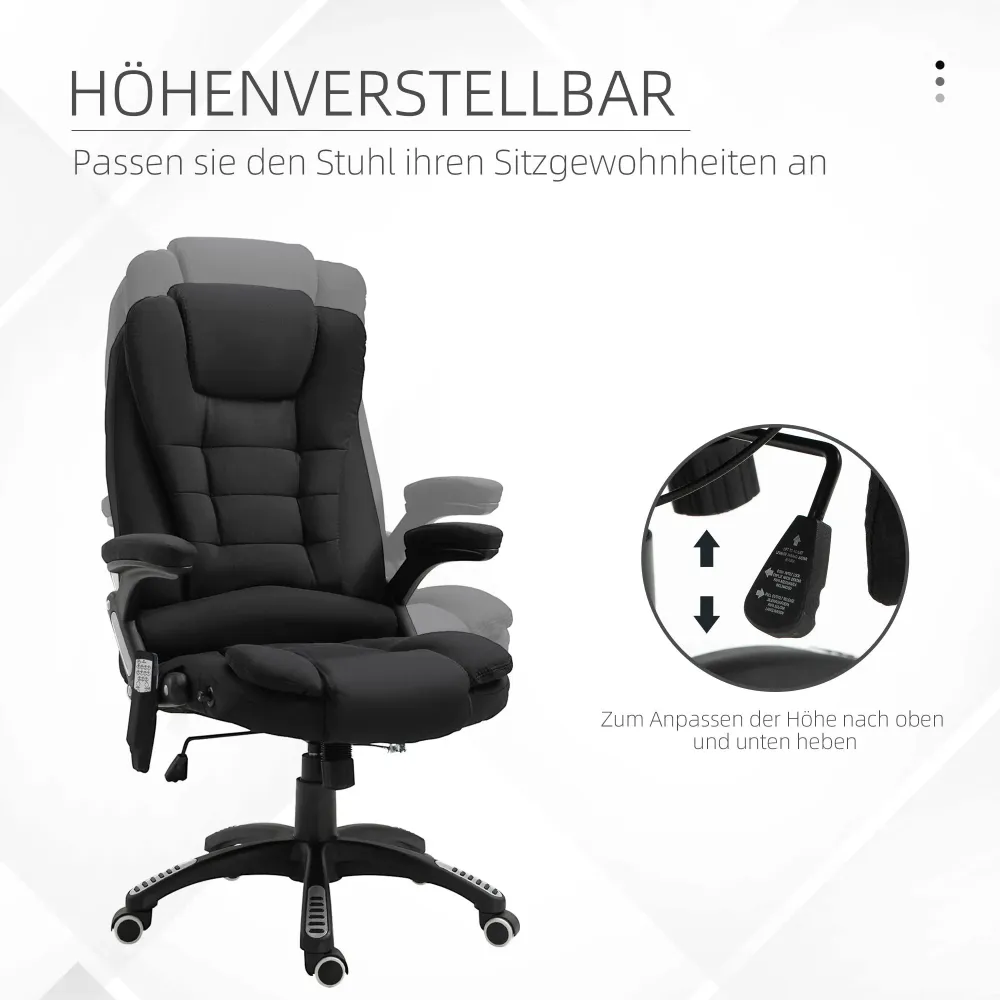 Sedia da ufficio poltrona massaggiante funzione calore regolabile altezza ergonomica nera, 68x72x110-120 cm