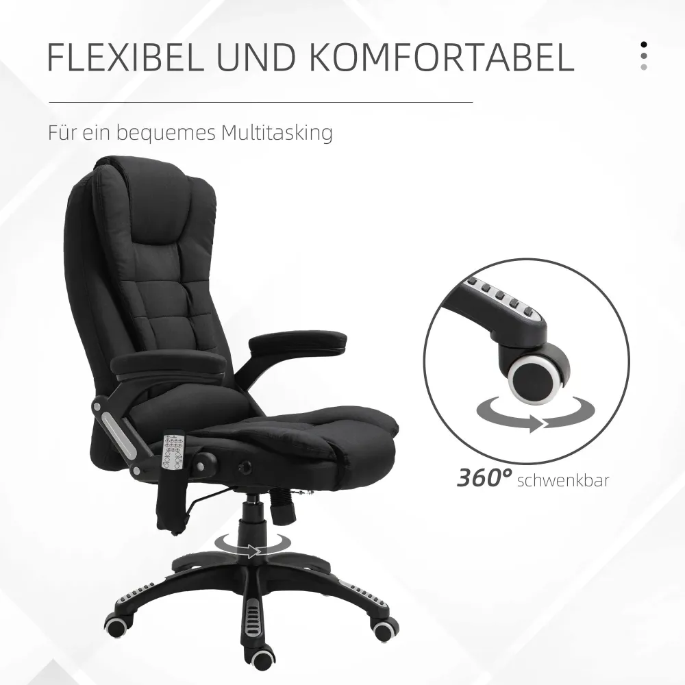 Sedia da ufficio poltrona massaggiante funzione calore regolabile altezza ergonomica nera, 68x72x110-120 cm