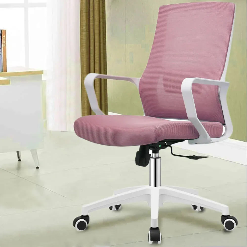 Sedia Ufficio Rosa con Struttura Bianca Poltrona da Scrivania Studio Cameretta