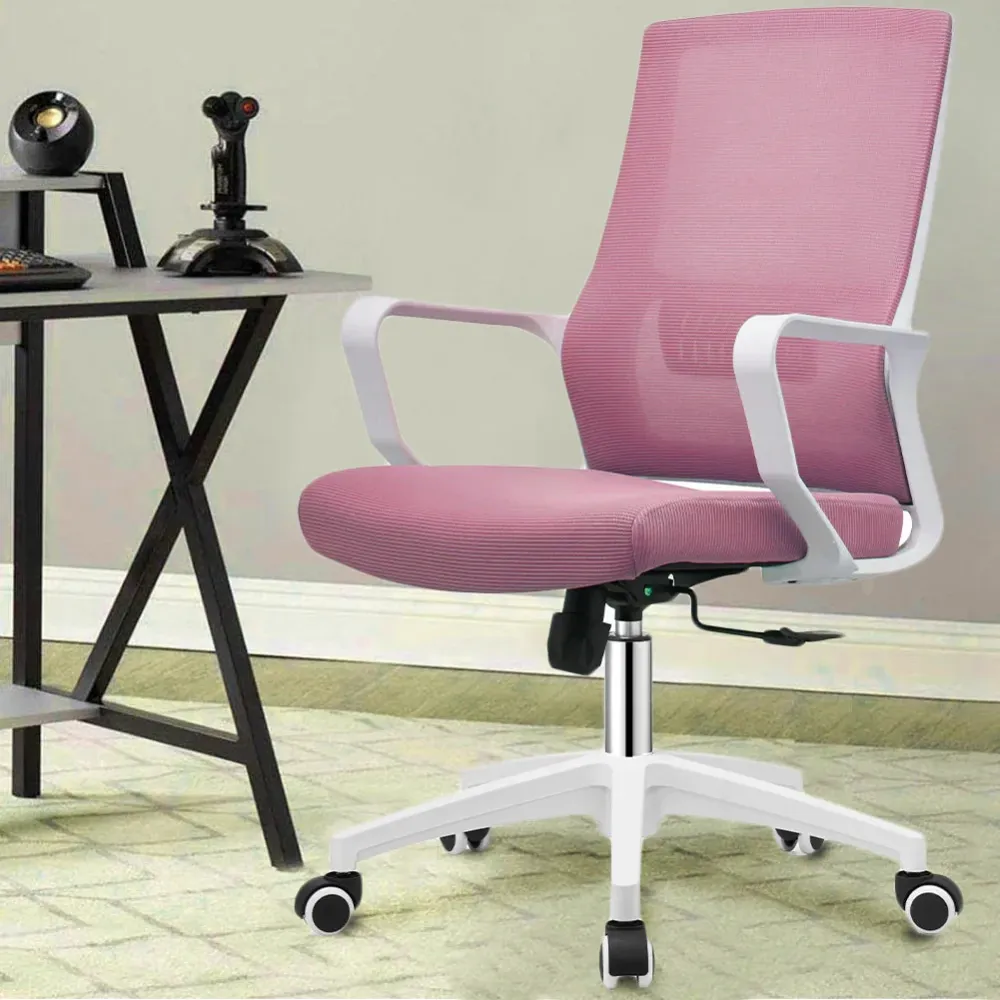 Sedia Ufficio Rosa con Struttura Bianca Poltrona da Scrivania Studio Cameretta