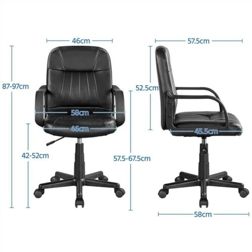 Sedia Ufficio Scrivania Girevole Rotelle Finta Pelle Nera Altezza Regolabile