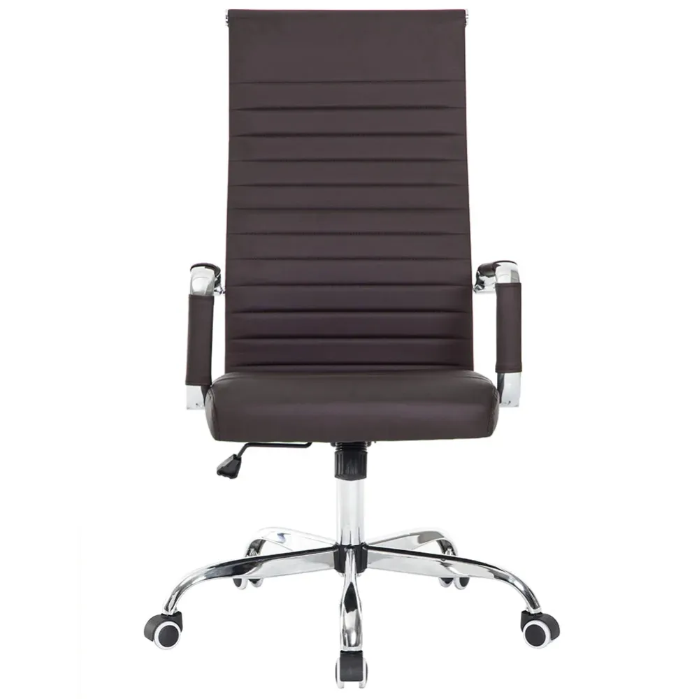 Sedia da Ufficio Simil Pelle Marrone Poltrona Scrivania Girevole Base Cromata