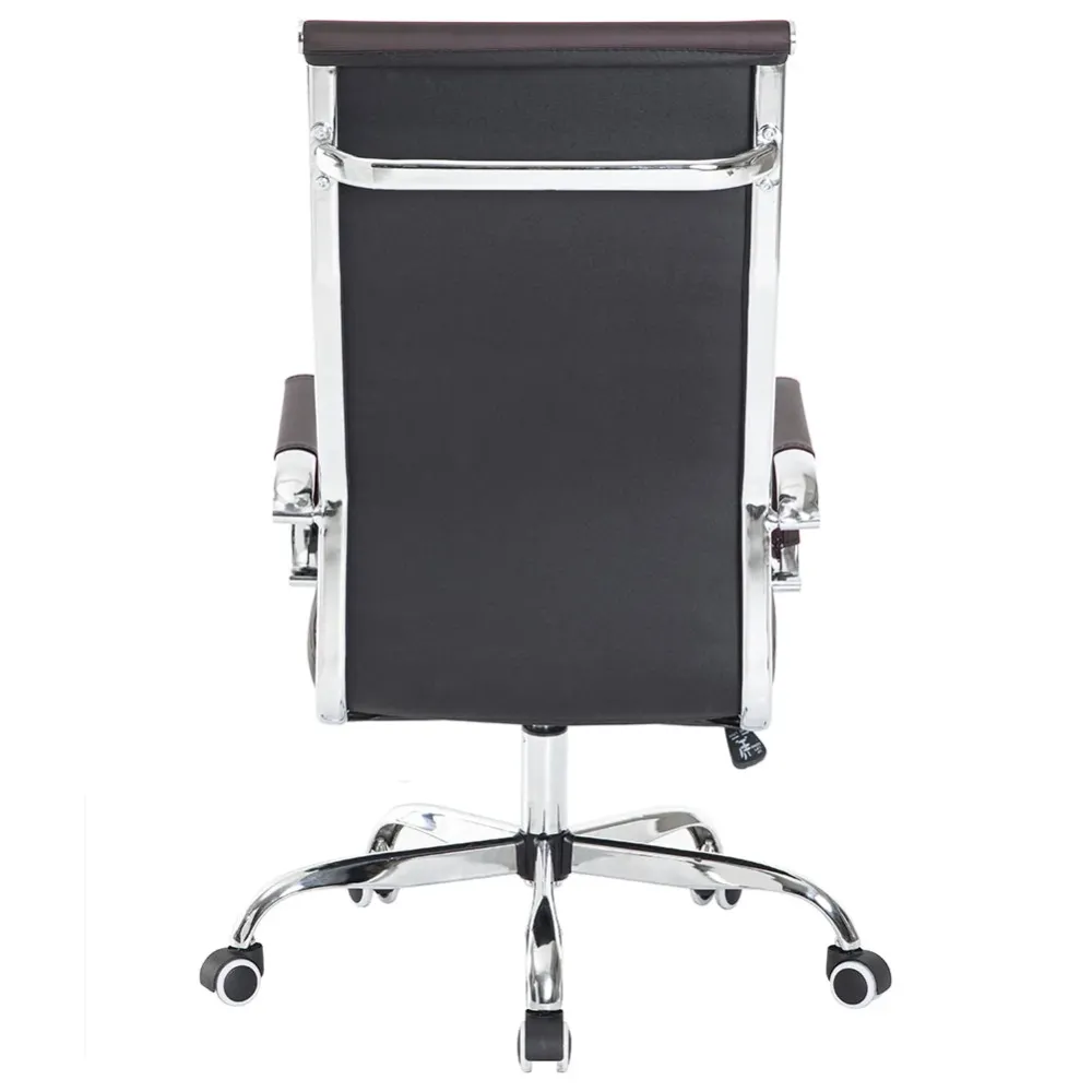 Sedia da Ufficio Simil Pelle Marrone Poltrona Scrivania Girevole Base Cromata