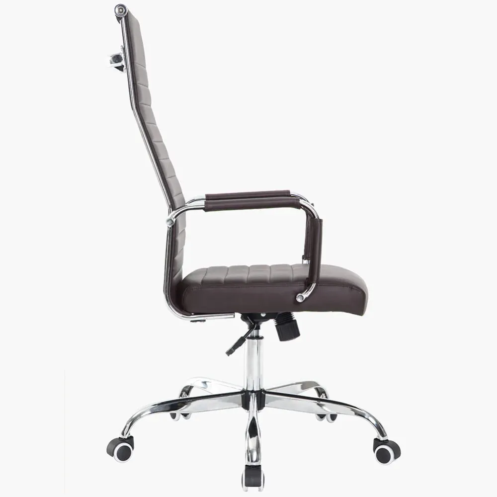 Sedia da Ufficio Simil Pelle Marrone Poltrona Scrivania Girevole Base Cromata
