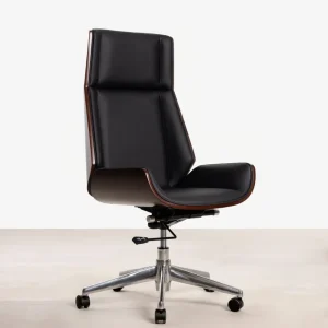 Sedia da ufficio similpelle e legno High Back Lyssa