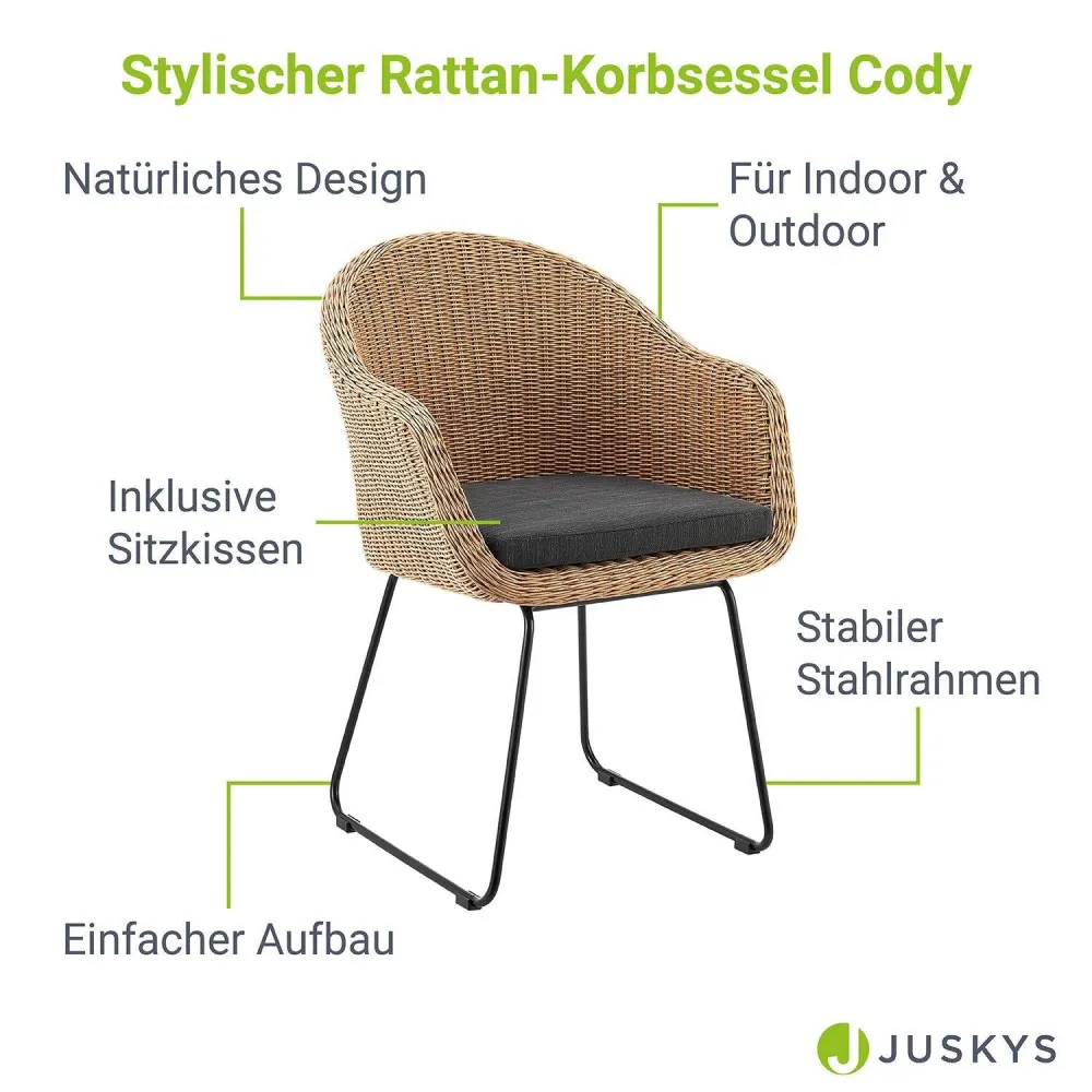 2x Sedia vimini di rattan Cody