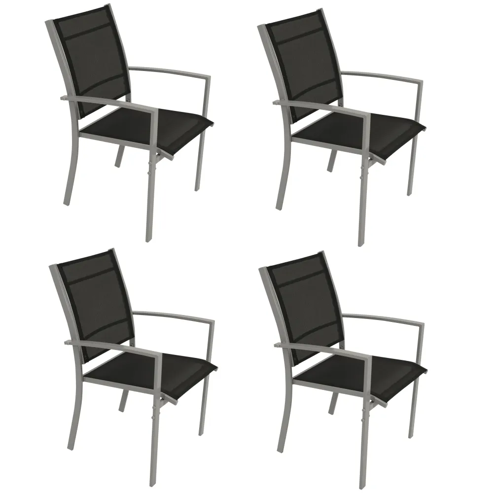 4 sedie impilabili PINO, metallo + tessuto tessile nero