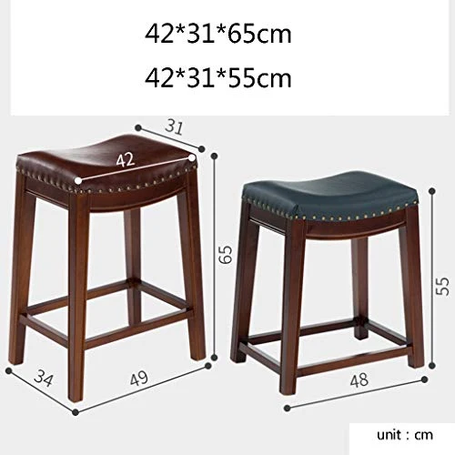Sgabello Alto Legno Massello Sgabello da Bar Cabinet Sgabello per La Casa Dell'isola Stile Europeo Sedia da Bar Cuoio (Col...