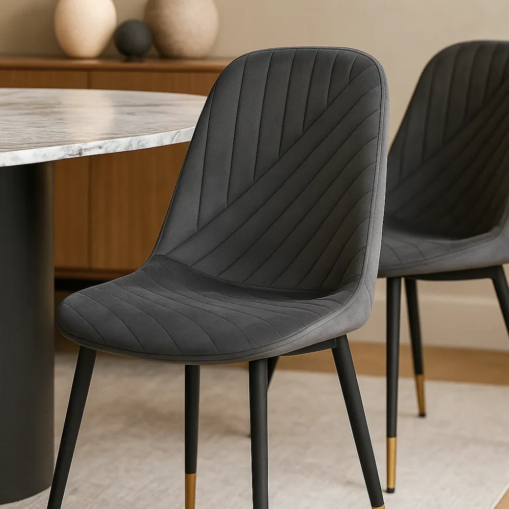 4 SEDIE sedie velluto grigio con gambe ferro nero – seduta ergonomica – sedie da pranzo moderne per cucina, soggiorno o sa...