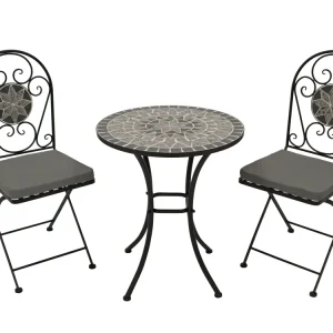 Set bistrot SIENA 3 pezzi, ferro nero + mosaico grigio/bianco