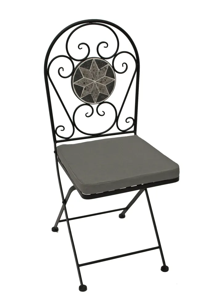 Set bistrot SIENA 3 pezzi, ferro nero + mosaico grigio/bianco