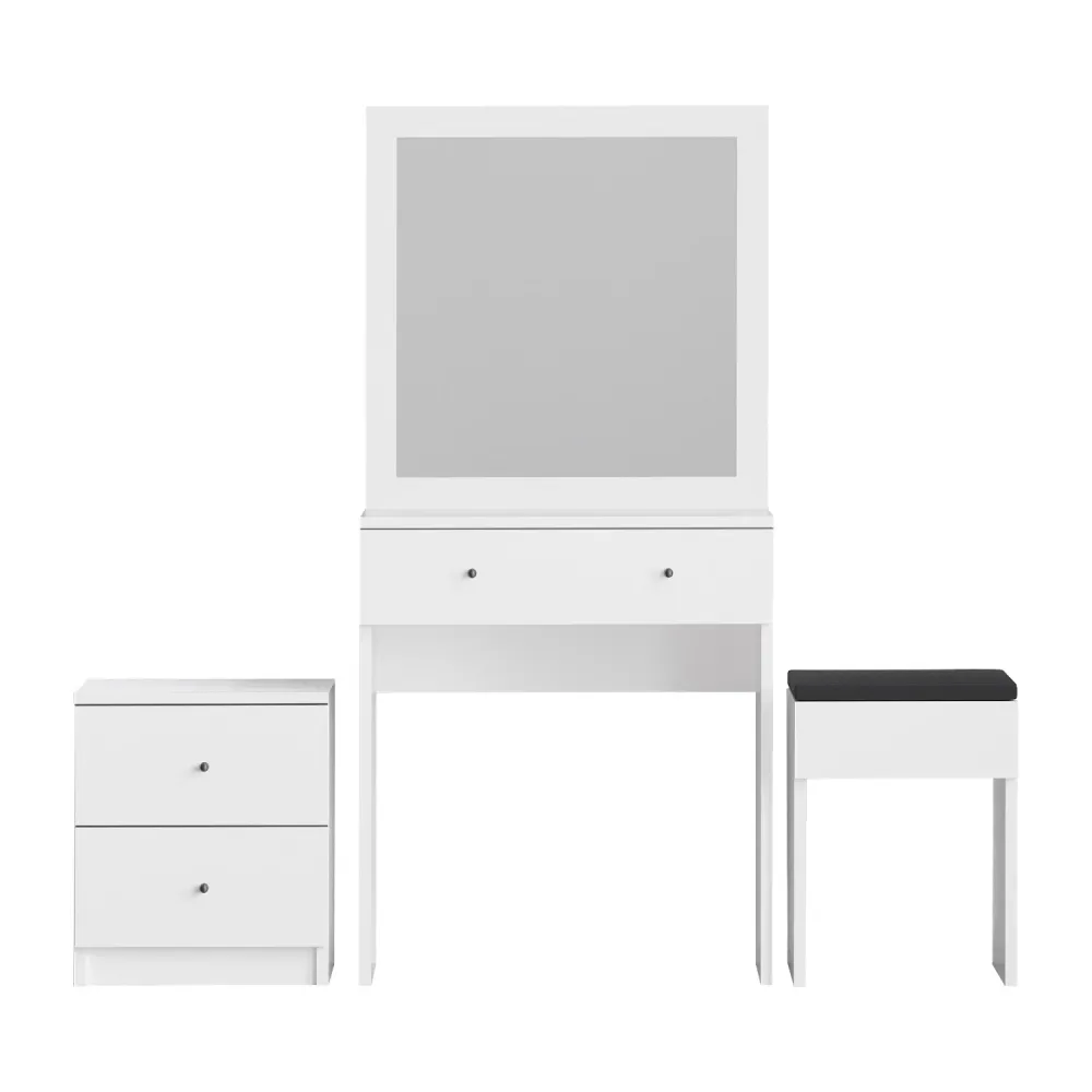 Set consolle da trucco con specchio sgabello e cassettiera colore bianco